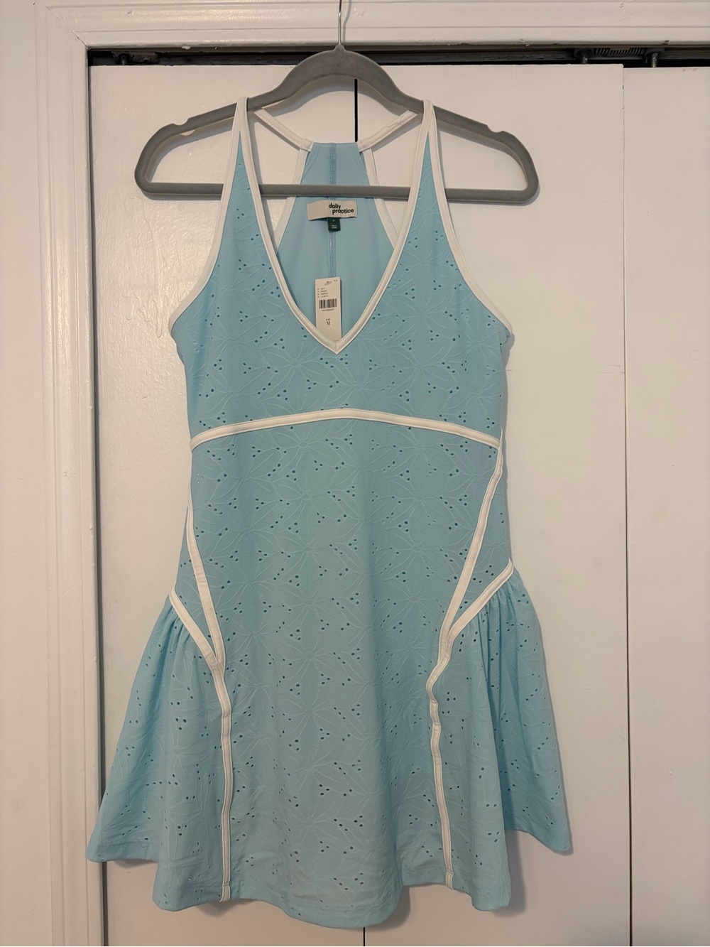Women’s Daily Practice (Anthro) Light Blue Eyelet Athletic Mini Tank Dress